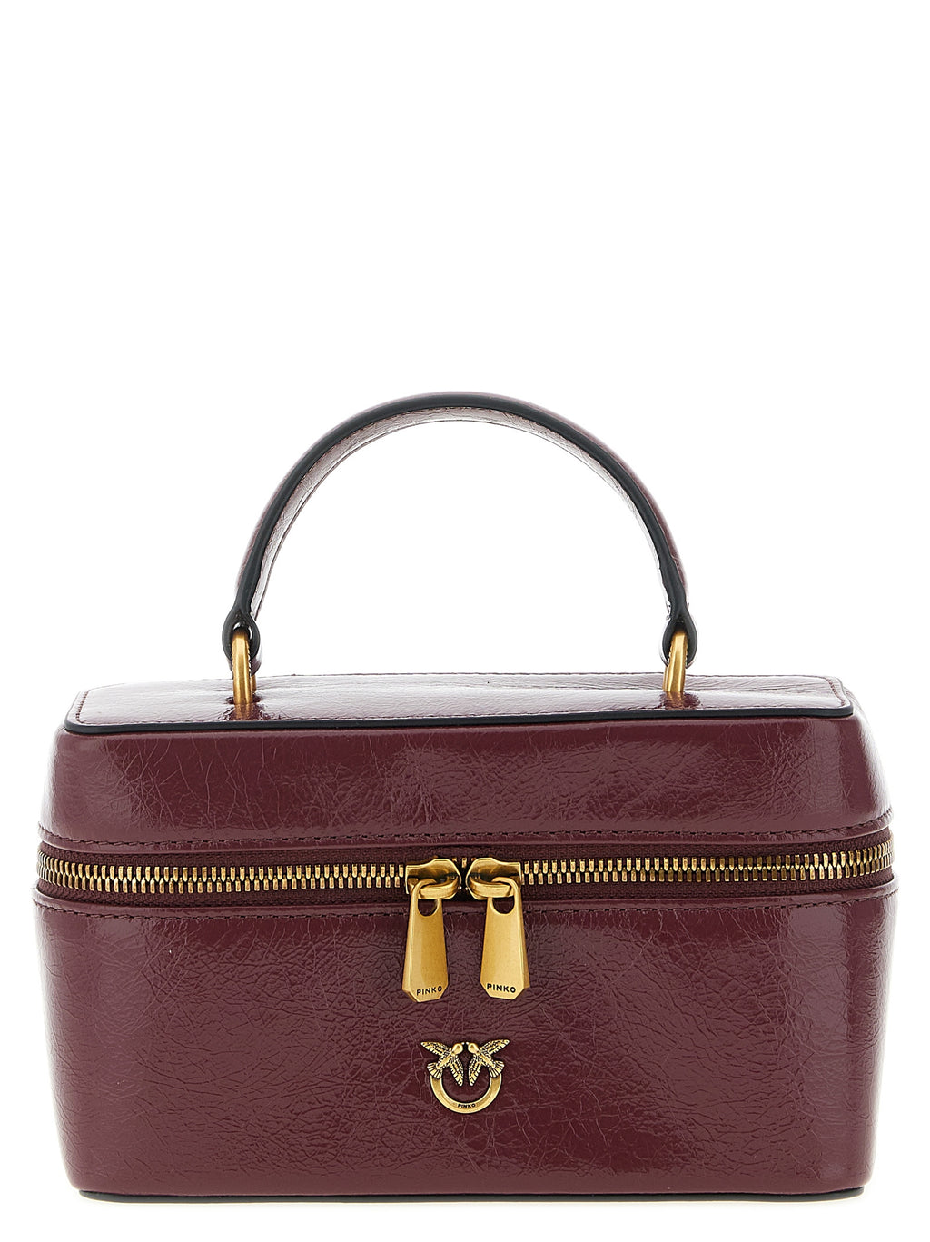 Pinko Vanity Soft Glossy Leather Crossbody Bag Dark Red