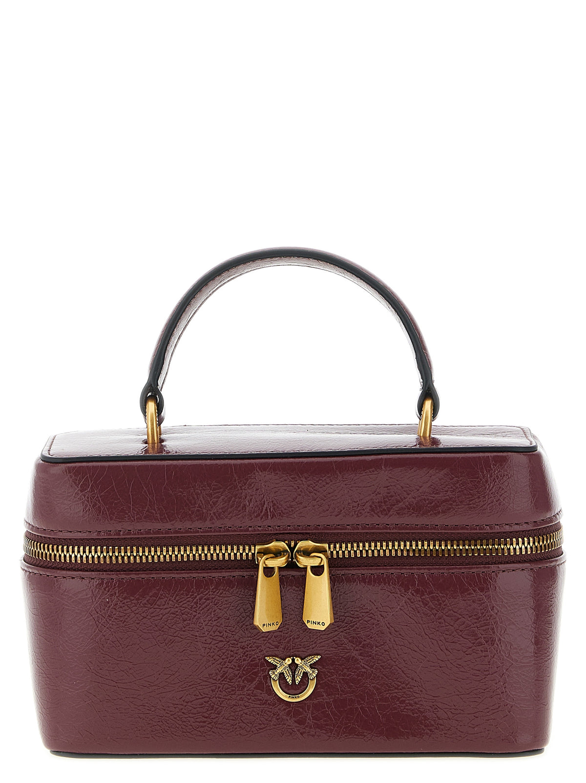 Pinko Vanity Soft Glossy Leather Crossbody Bag Dark Red