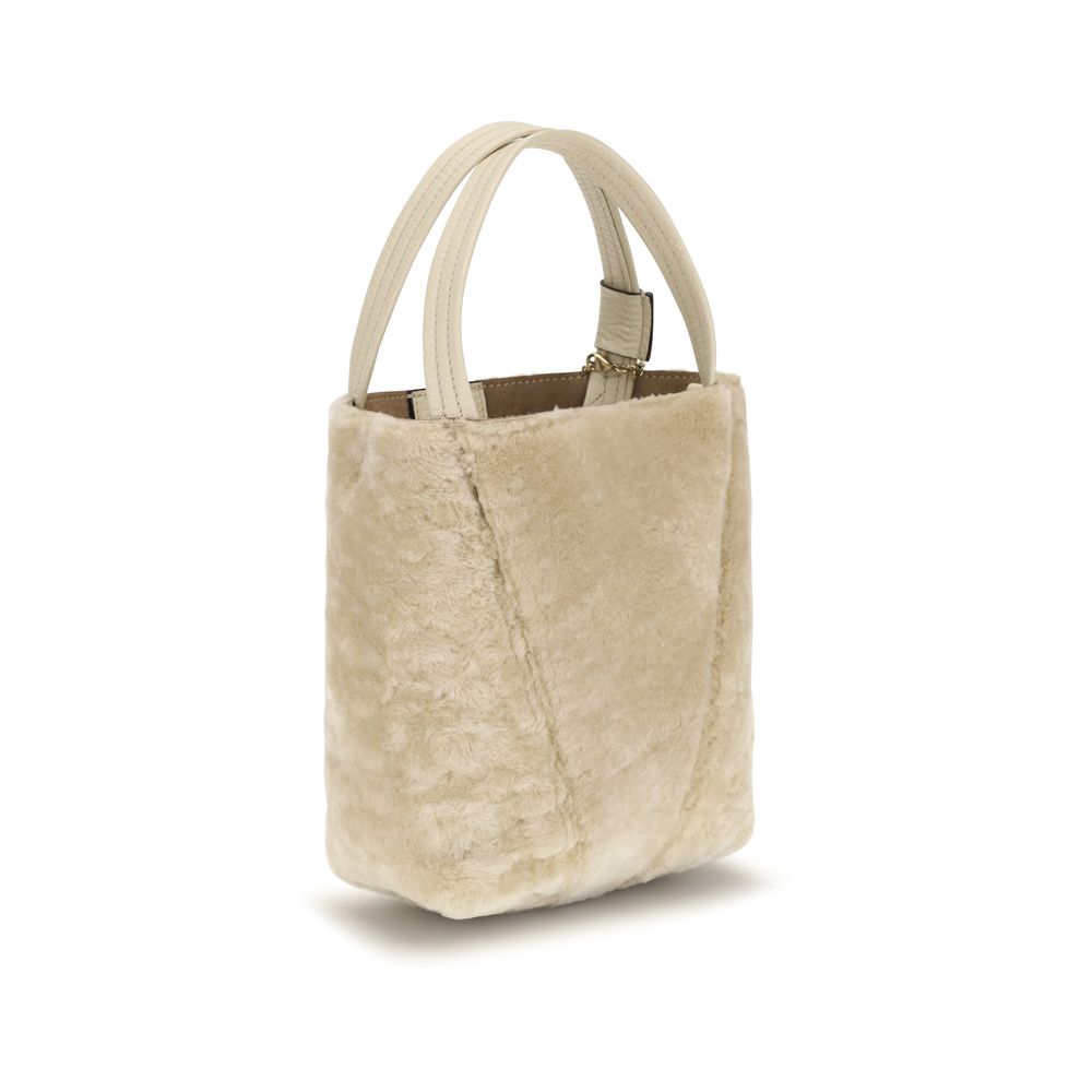 Chloé Small Spin Shearling Tote Bag Sweet Beige