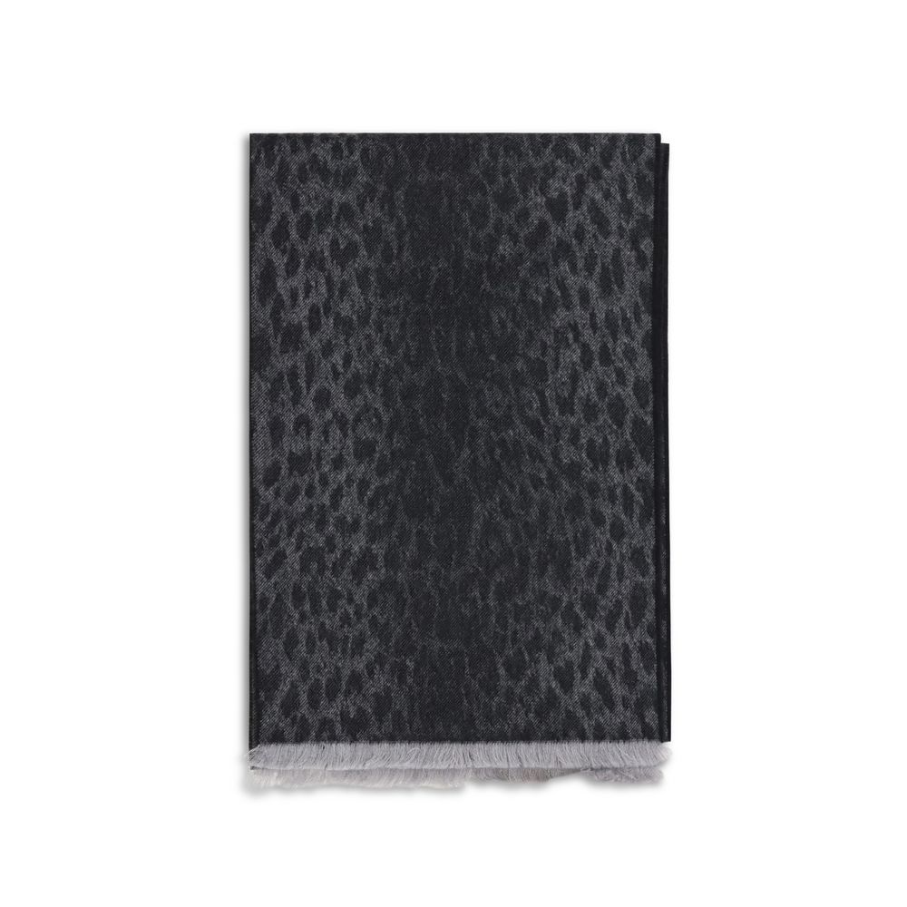Gucci Reversible GG Wool Jacquard Scarf Black Grey Leopard