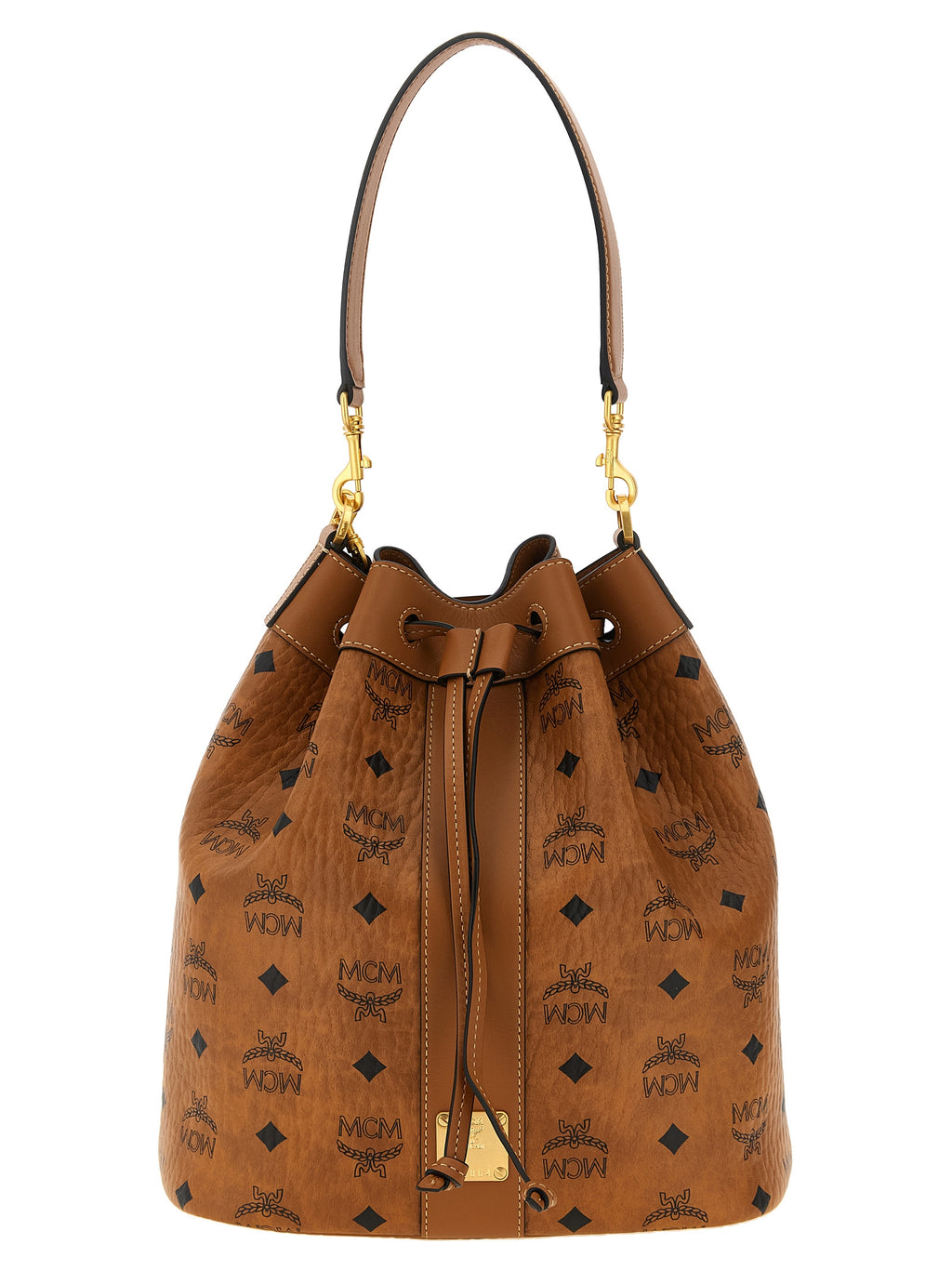 MCM Medium Dessau Drawstring Bag in Visetos Cognac