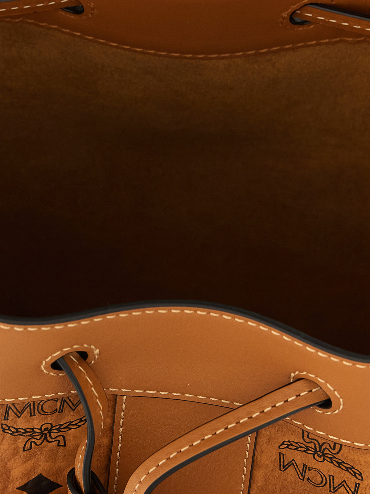 MCM Medium Dessau Drawstring Bag in Visetos Cognac