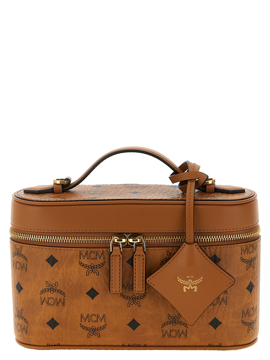 MCM Small Aren Vanity Case in Visetos Cognac