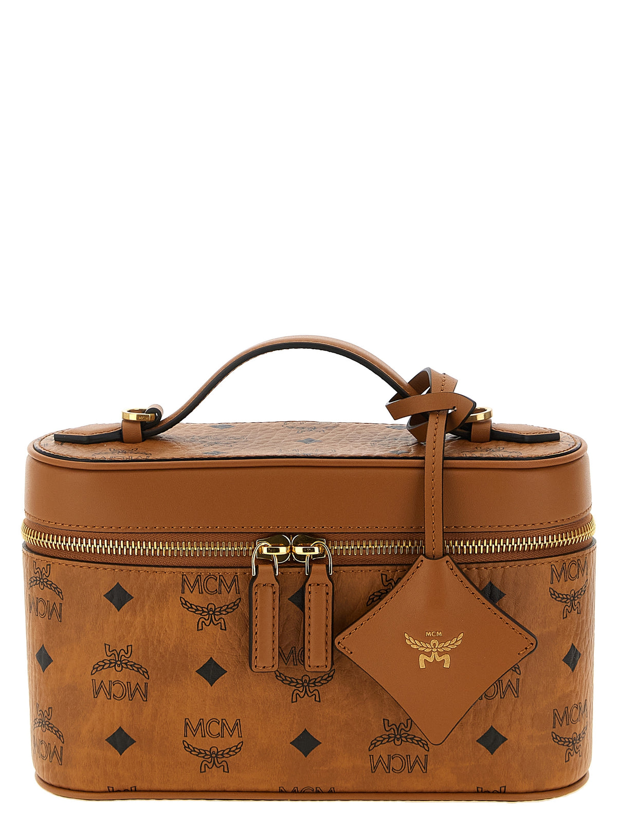 MCM Small Aren Vanity Case in Visetos Cognac