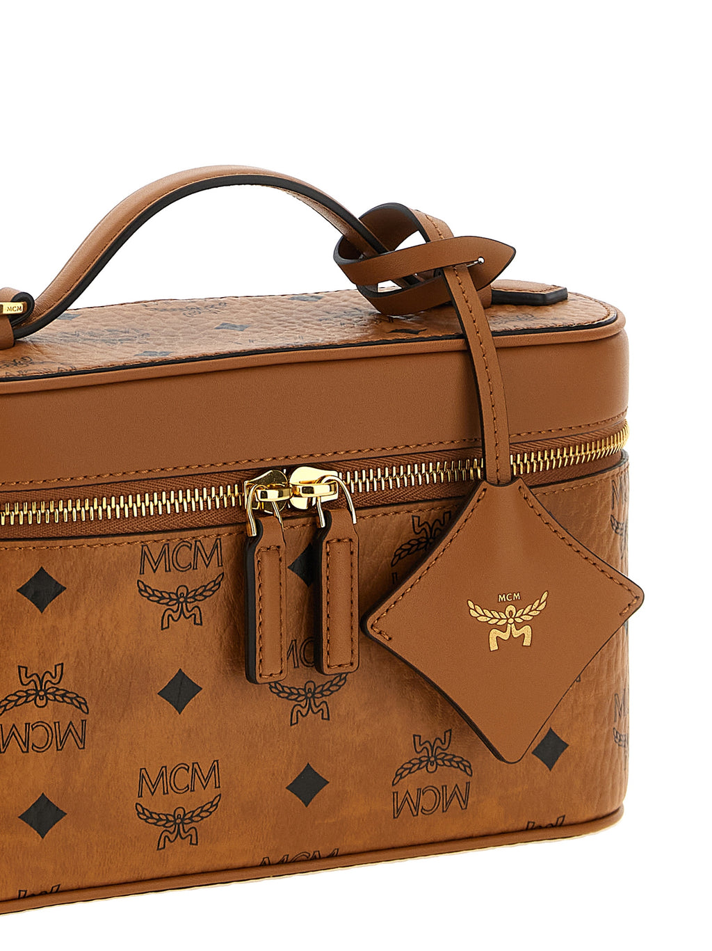 MCM Small Aren Vanity Case in Visetos Cognac