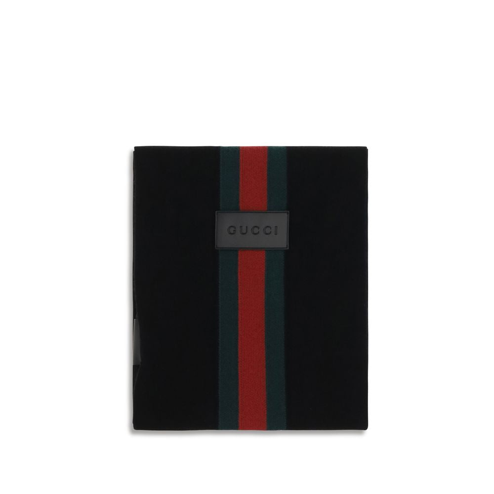 Gucci Striped Wool Cashmere Jacquard Scarf Black