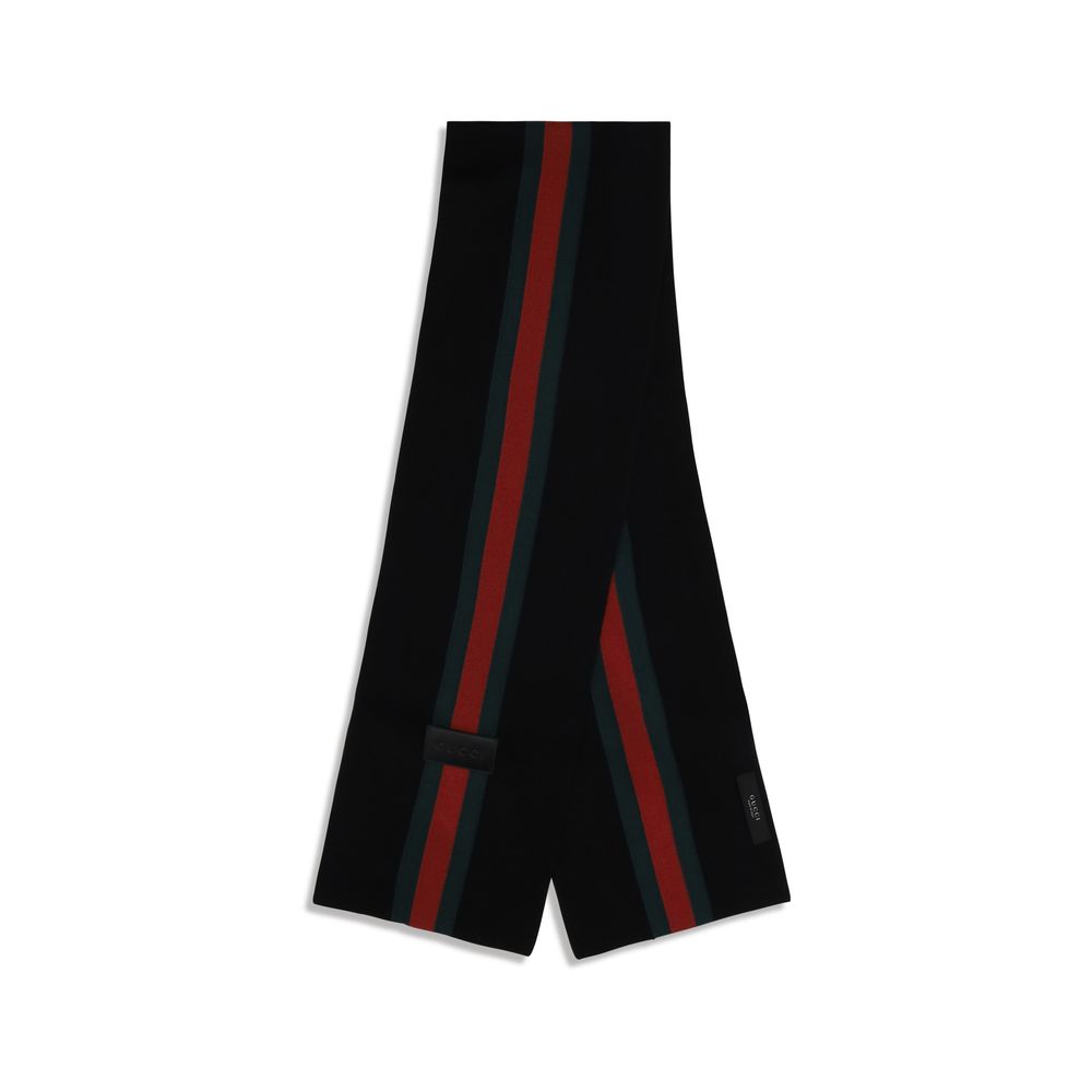 Gucci Striped Wool Cashmere Jacquard Scarf Black