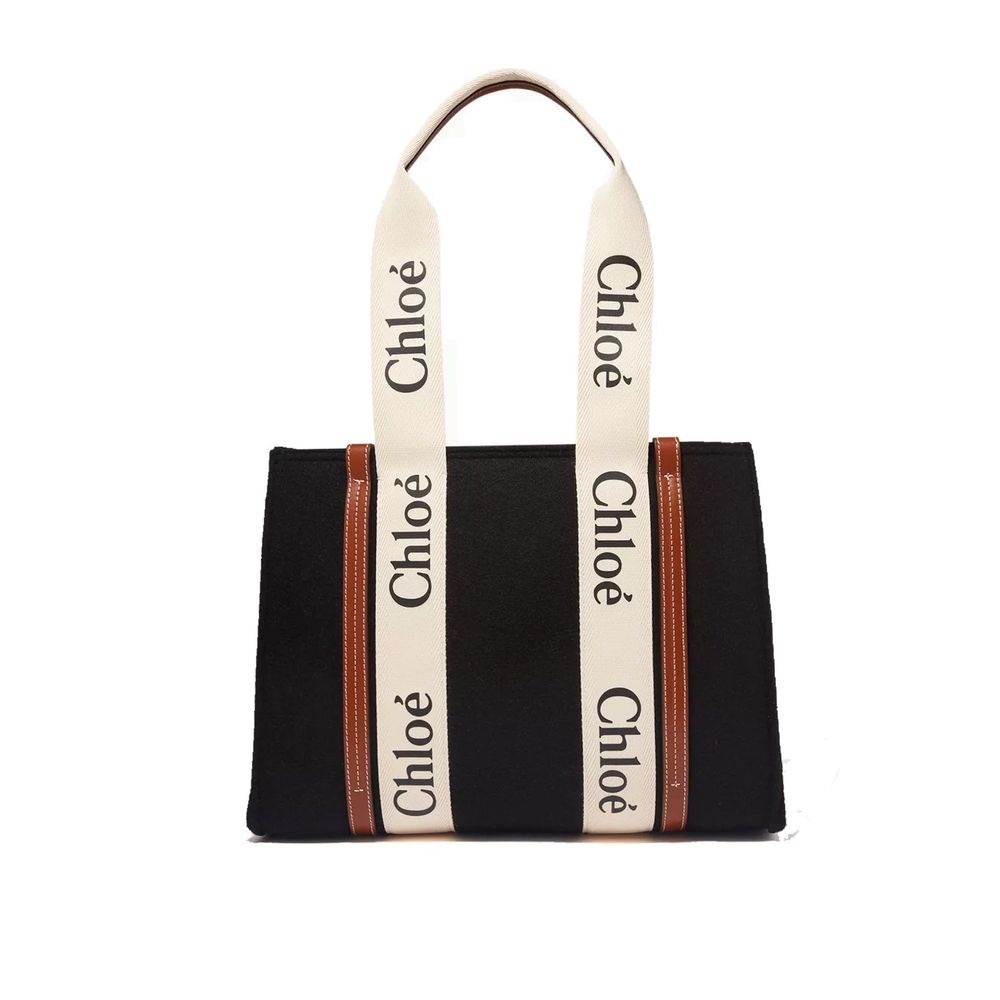 Chloé Woody Medium Wool Tote Bag Black