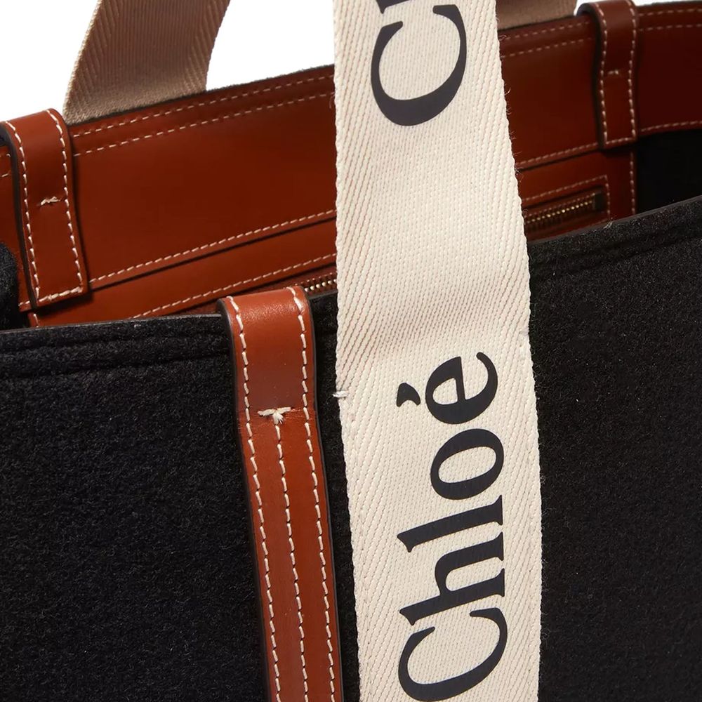 Chloé Woody Medium Wool Tote Bag Black