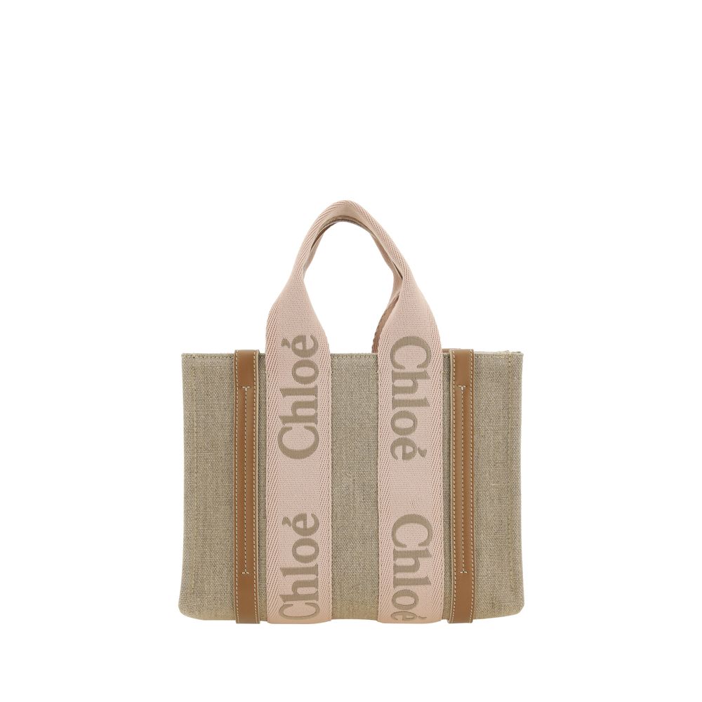 Chloé Small Woody Linen Tote Bag Blushy Beige