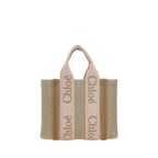Chloé Small Woody Linen Tote Bag Blushy Beige
