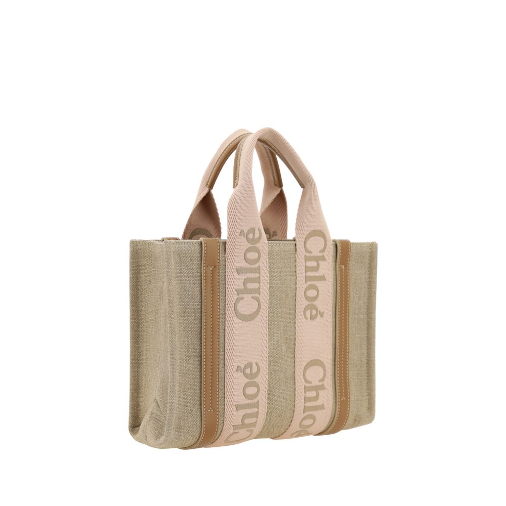 Chloé Small Woody Linen Tote Bag Blushy Beige
