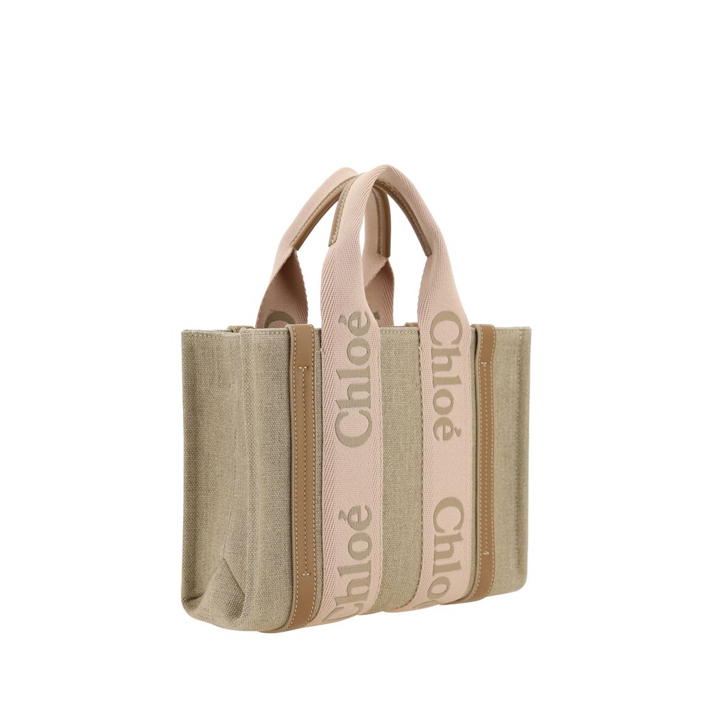 Chloé Small Woody Linen Tote Bag Blushy Beige