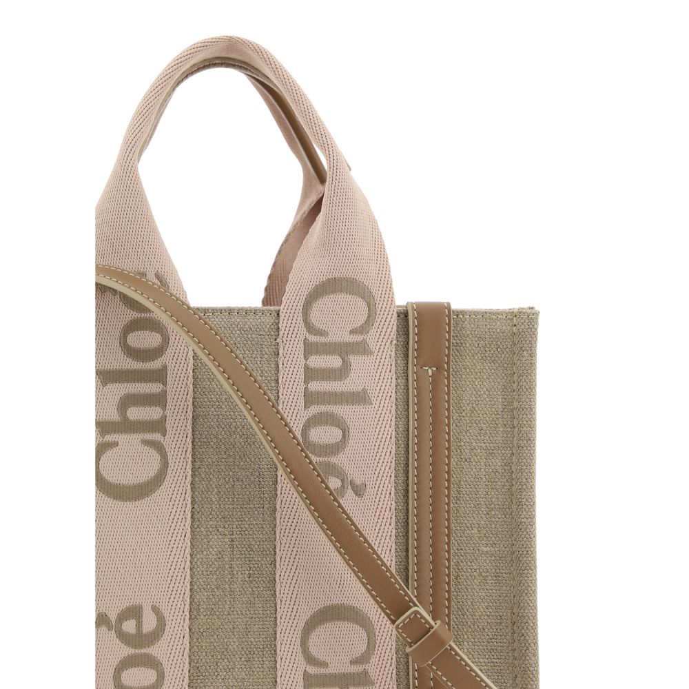 Chloé Small Woody Linen Tote Bag Blushy Beige