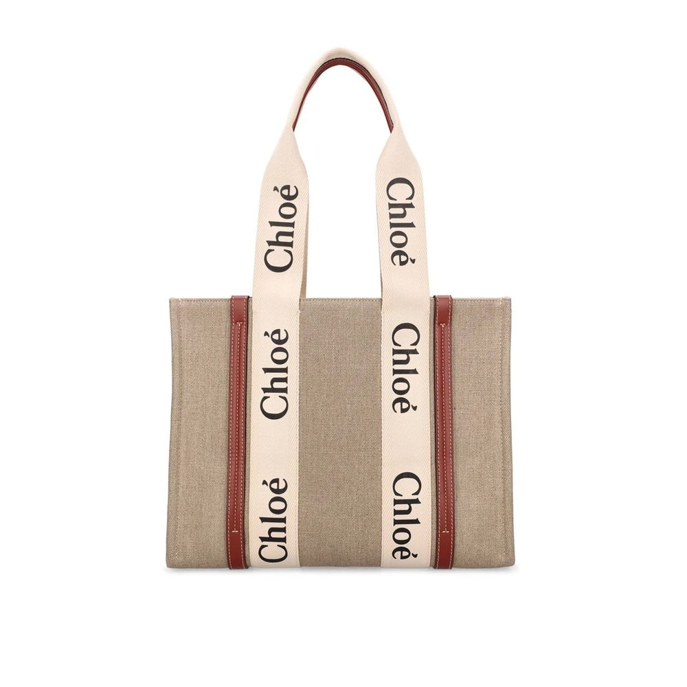 Chloé Medium Woody Linen Tote Bag Blushy Beige