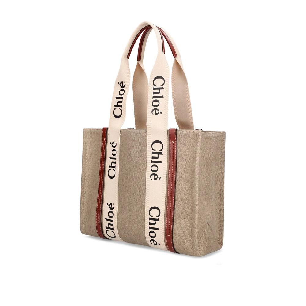 Chloé Medium Woody Linen Tote Bag Blushy Beige