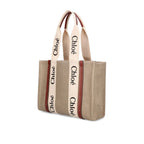 Chloé Medium Woody Linen Tote Bag Blushy Beige
