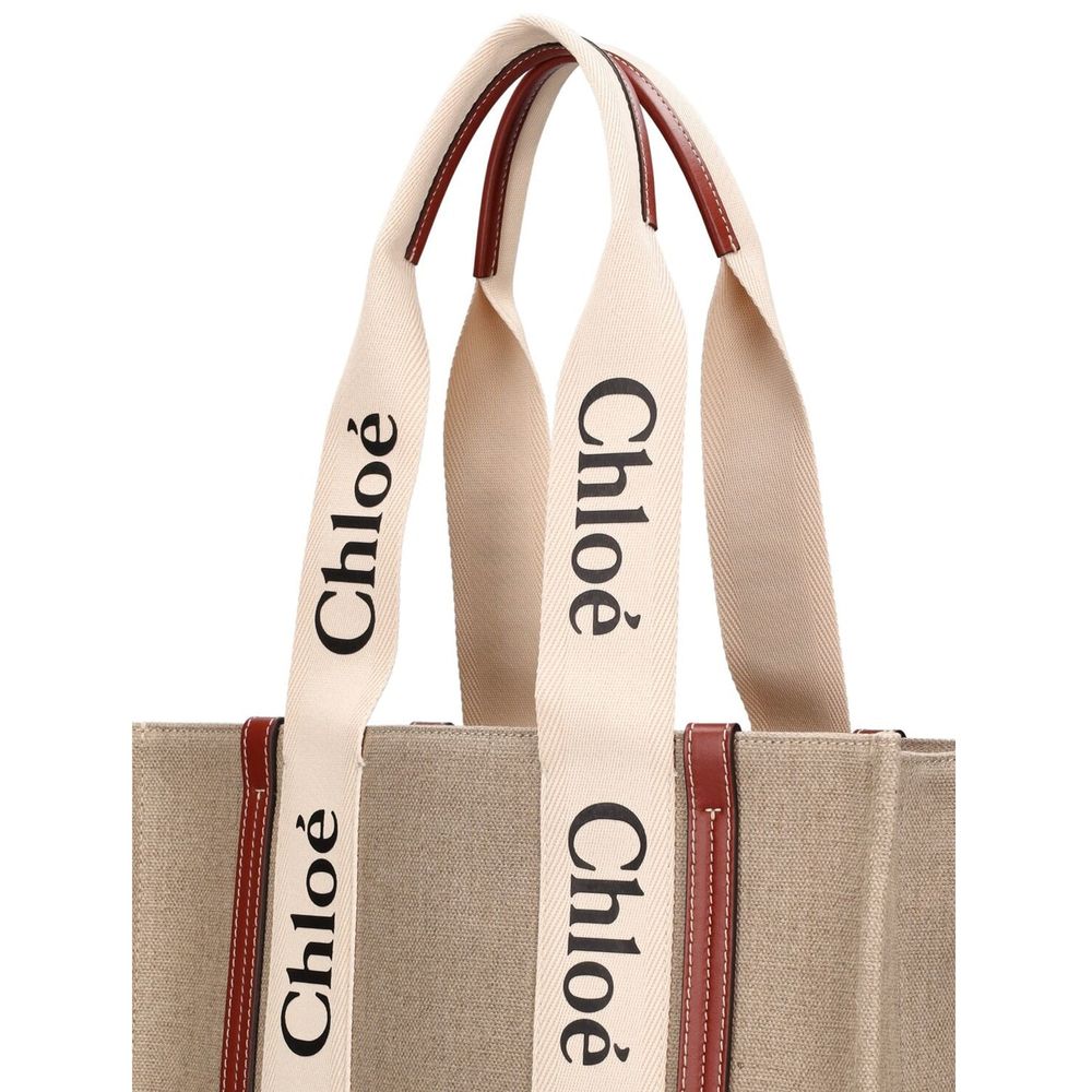 Chloé Medium Woody Linen Tote Bag Blushy Beige