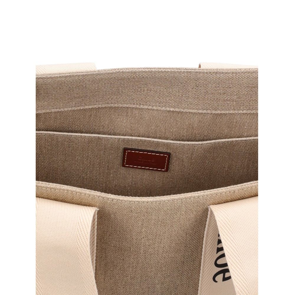 Chloé Medium Woody Linen Tote Bag Blushy Beige