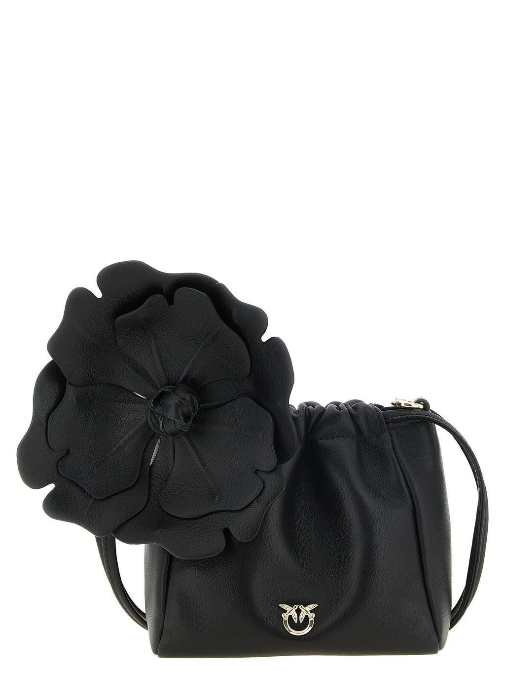 Pinko Pouch Flower Leather Bucket Bag Black
