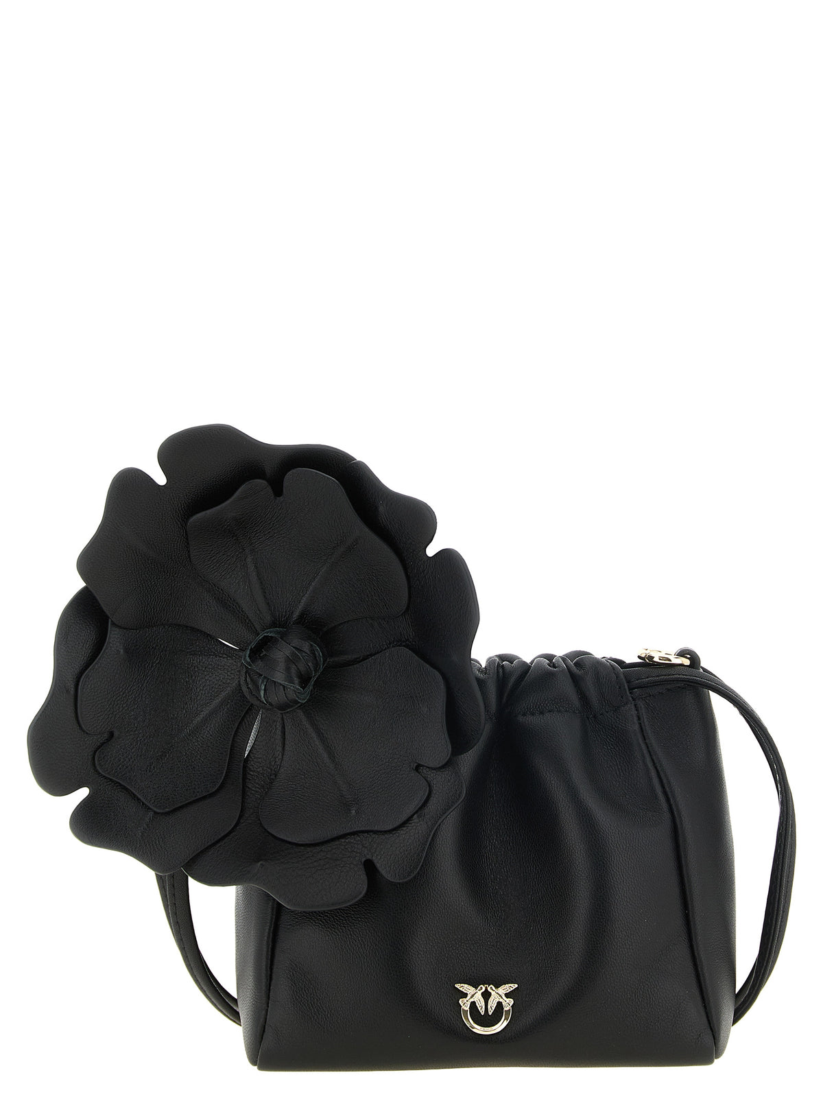 Pinko Pouch Flower Leather Bucket Bag Black