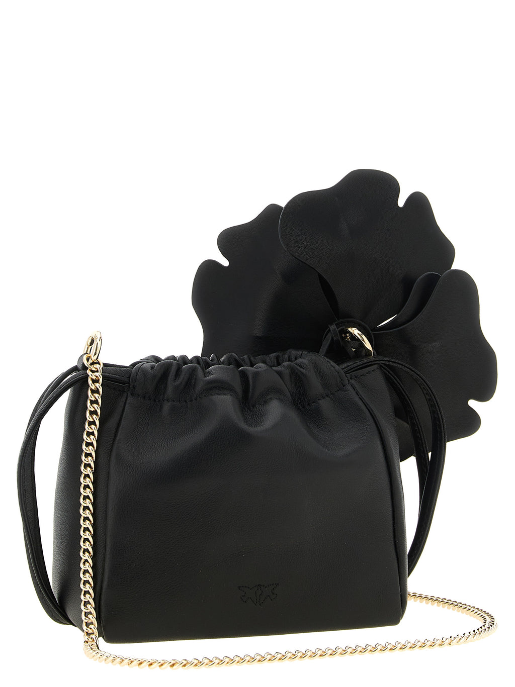 Pinko Pouch Flower Leather Bucket Bag Black