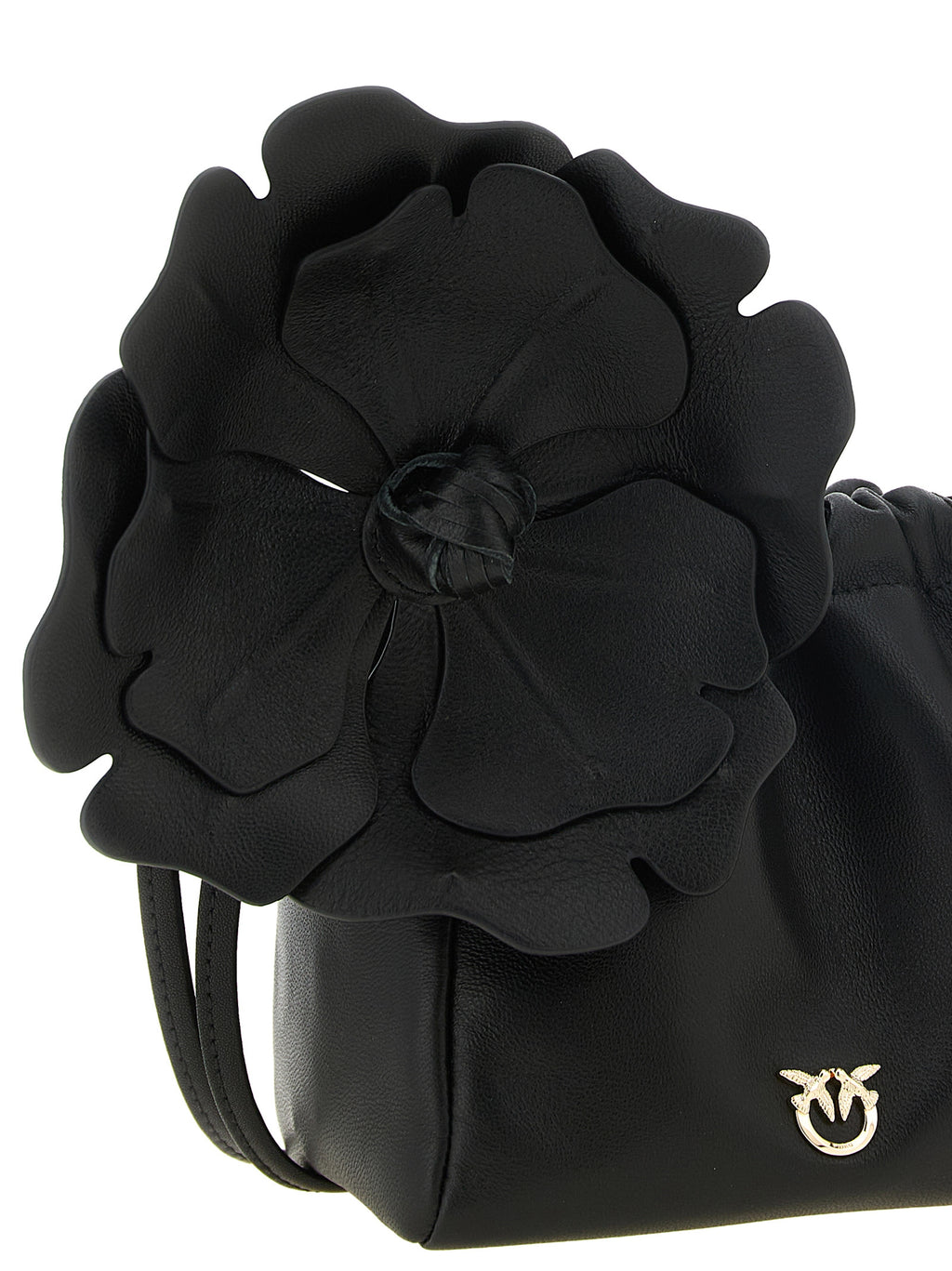 Pinko Pouch Flower Leather Bucket Bag Black
