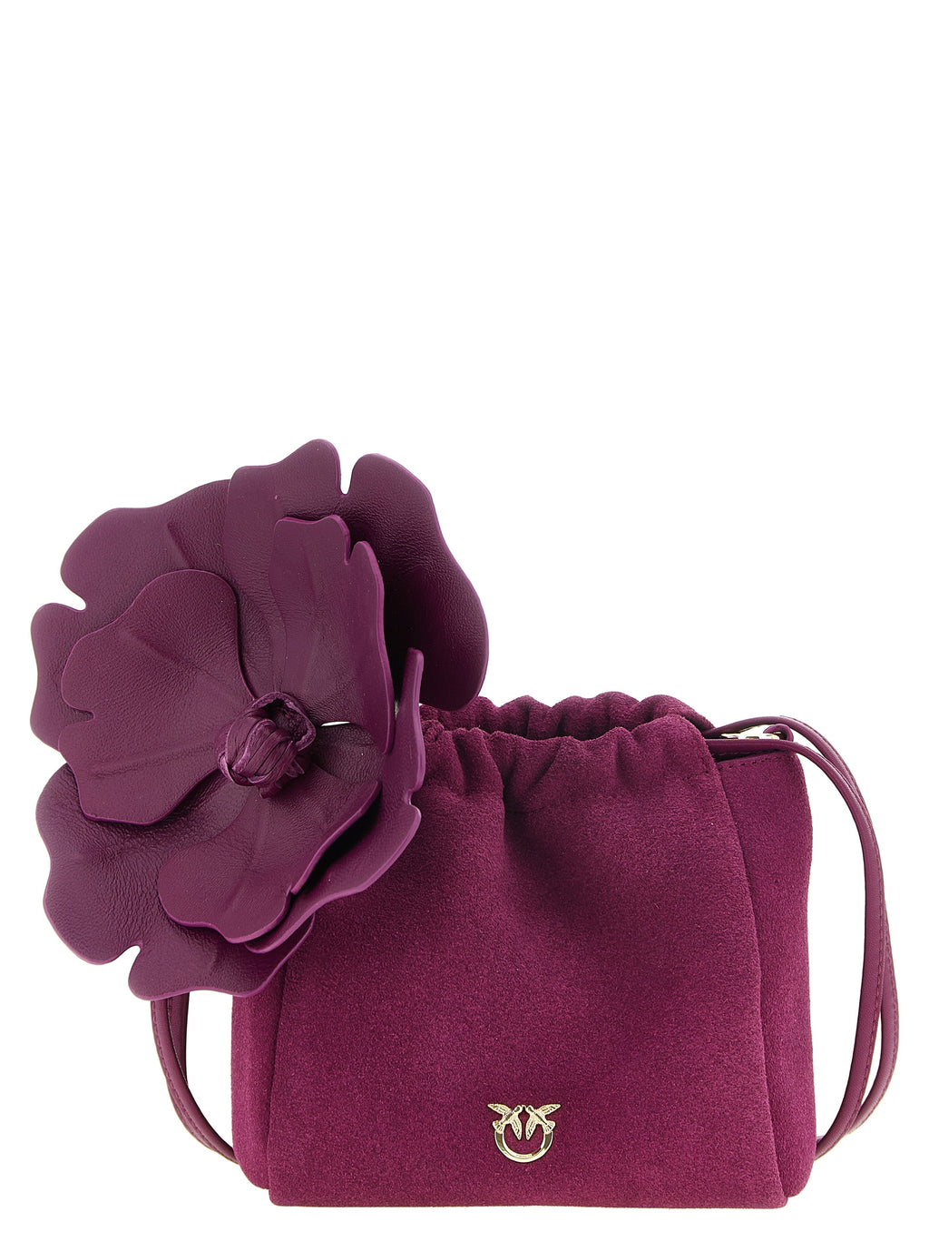 Pinko Pouch Flower Suede Bucket Bag Plum Purple