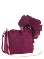 Pinko Pouch Flower Suede Bucket Bag Plum Purple