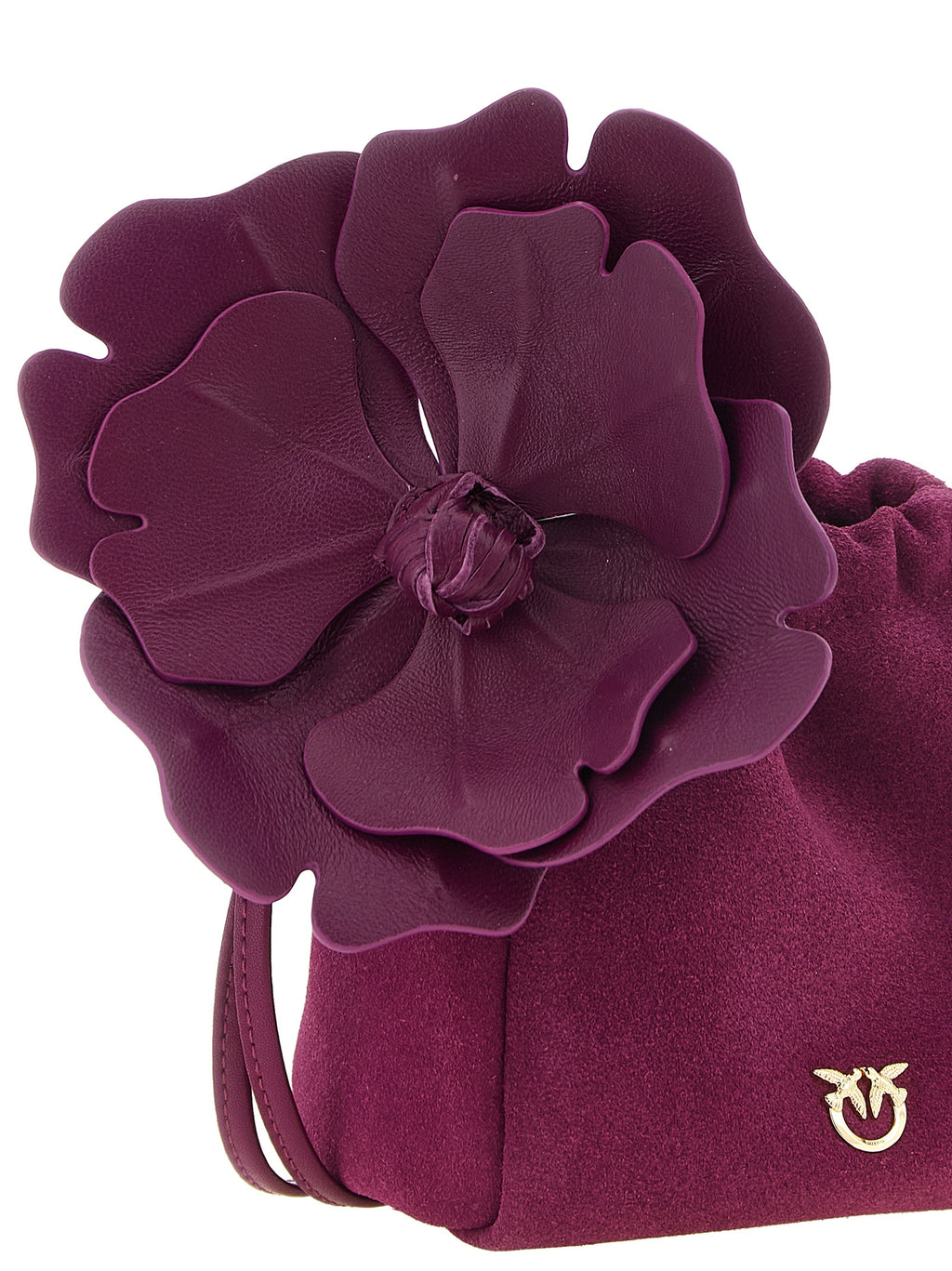 Pinko Pouch Flower Suede Bucket Bag Plum Purple
