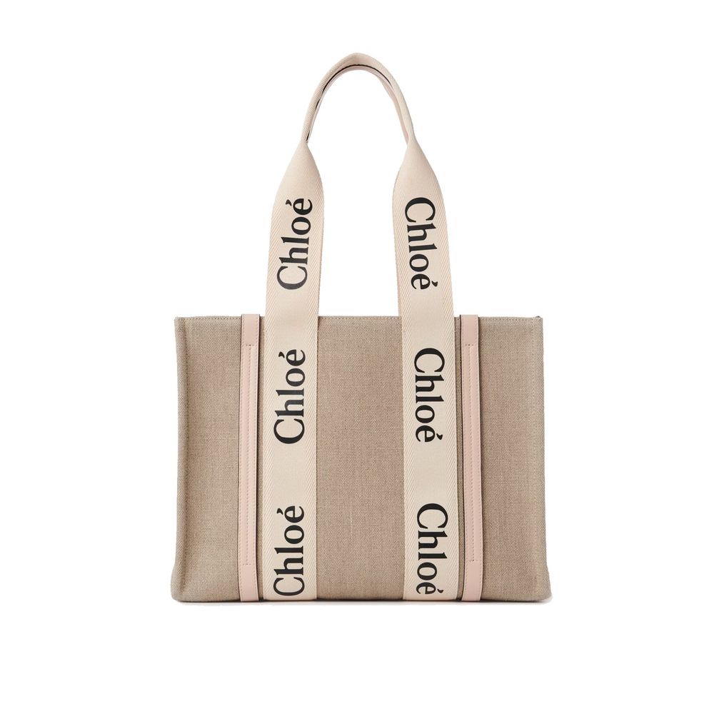 Chloé Medium Woody Linen Tote Bag Blushy Beige