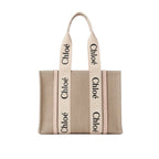 Chloé Medium Woody Linen Tote Bag Blushy Beige