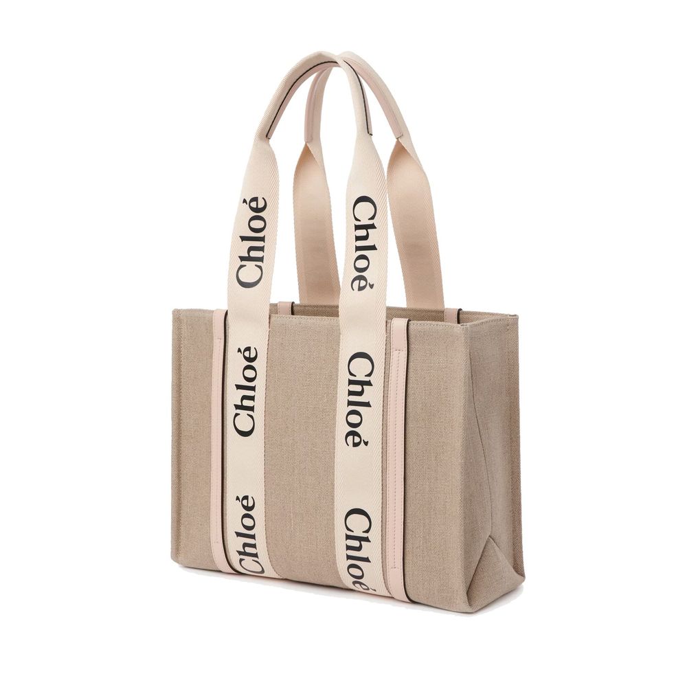 Chloé Medium Woody Linen Tote Bag Blushy Beige