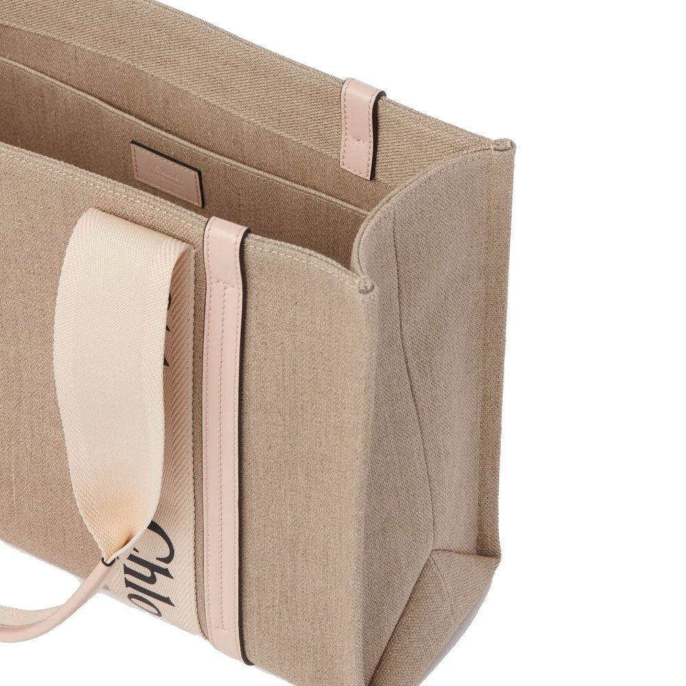 Chloé Medium Woody Linen Tote Bag Blushy Beige