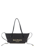 Balmain Track Small Raffia Tote Bag Black