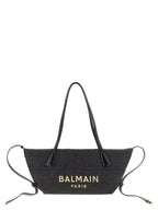 Balmain Track Small Raffia Tote Bag Black