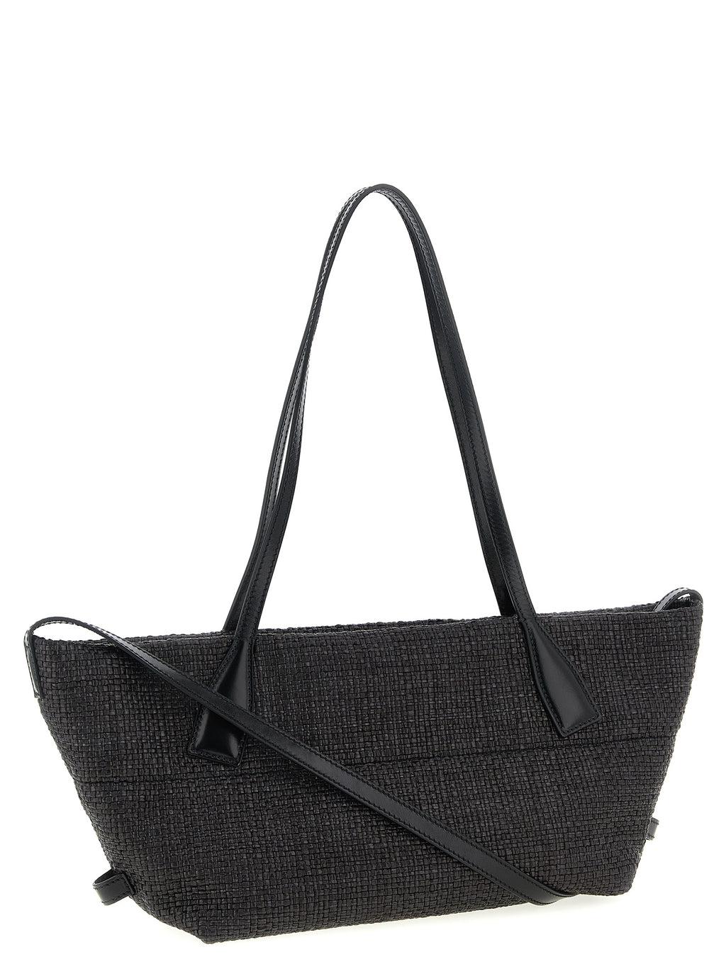 Balmain Track Small Raffia Tote Bag Black