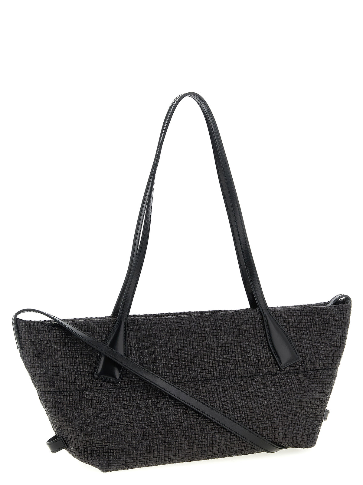 Balmain Track Small Raffia Tote Bag Black
