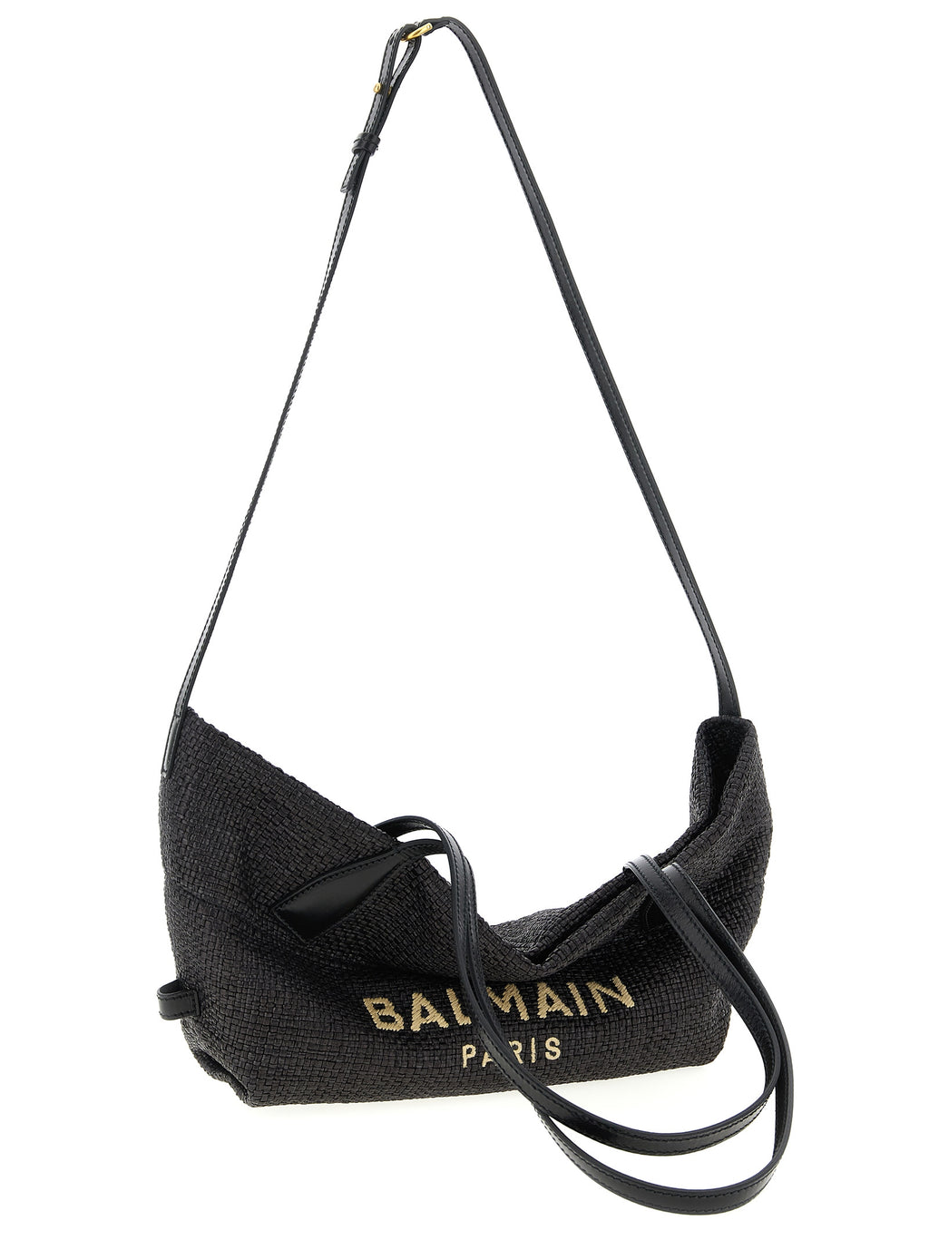 Balmain Track Small Raffia Tote Bag Black