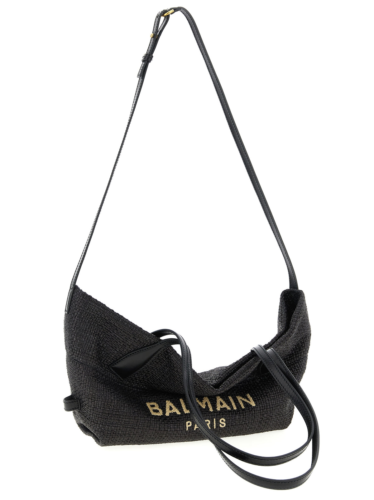 Balmain Track Small Raffia Tote Bag Black