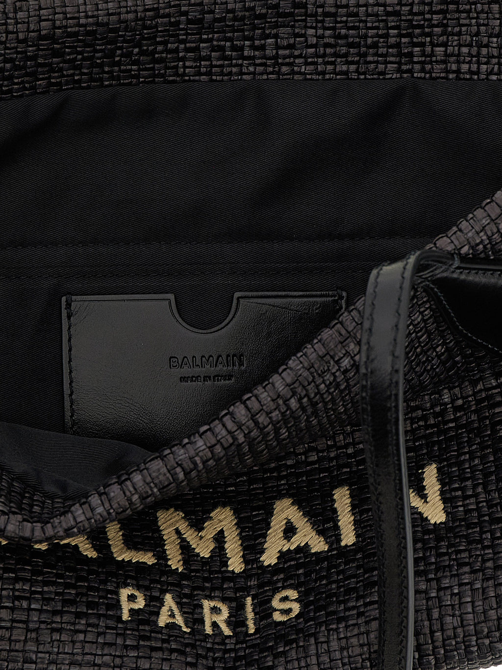 Balmain Track Small Raffia Tote Bag Black