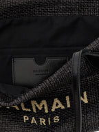Balmain Track Small Raffia Tote Bag Black