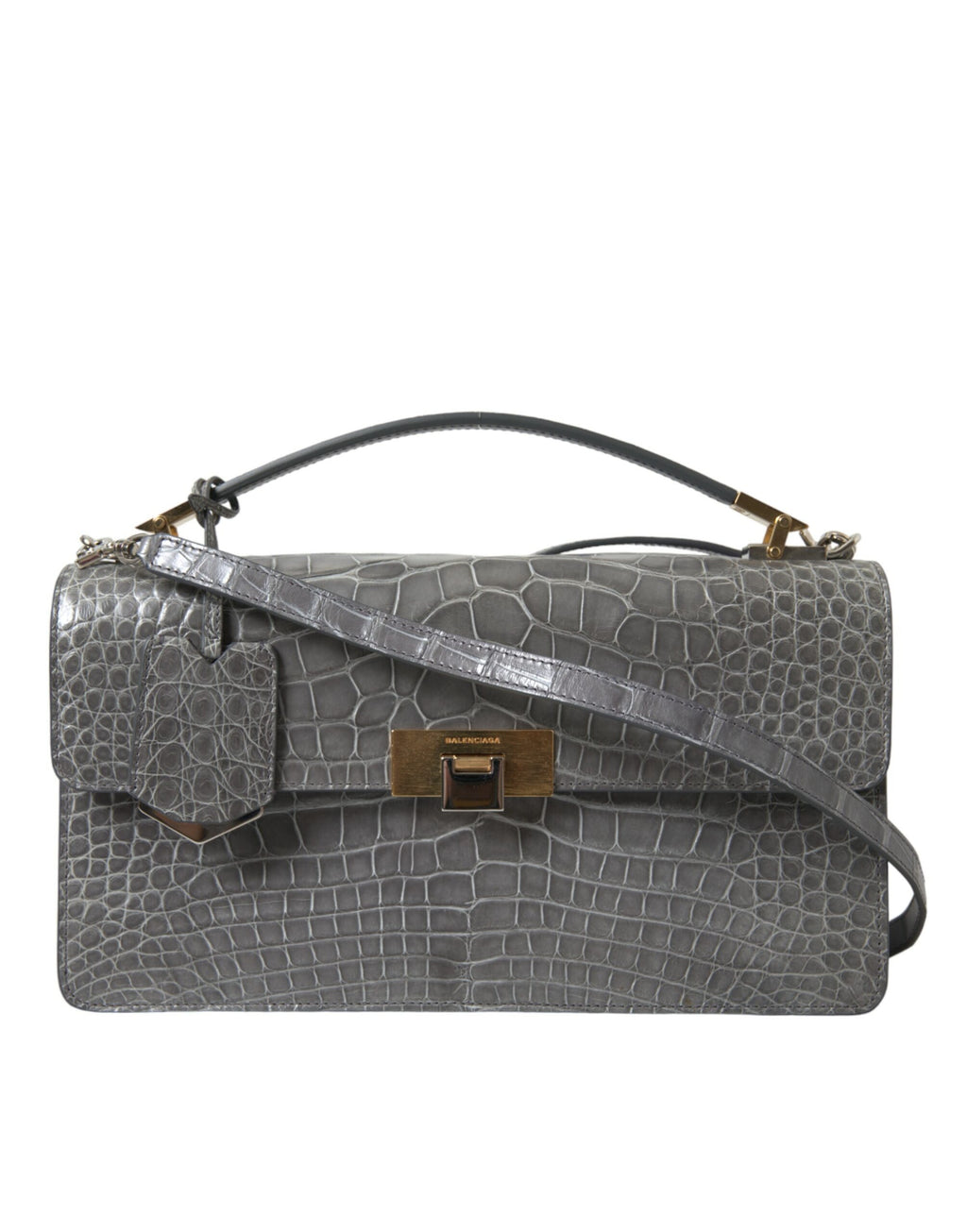 Balenciaga Le Dix Pochette Crocodile Shoulder Bag in Grey