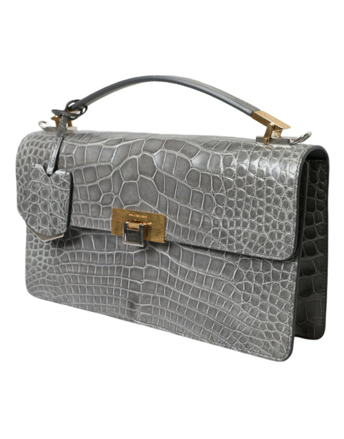 Balenciaga Le Dix Pochette Crocodile Shoulder Bag in Grey