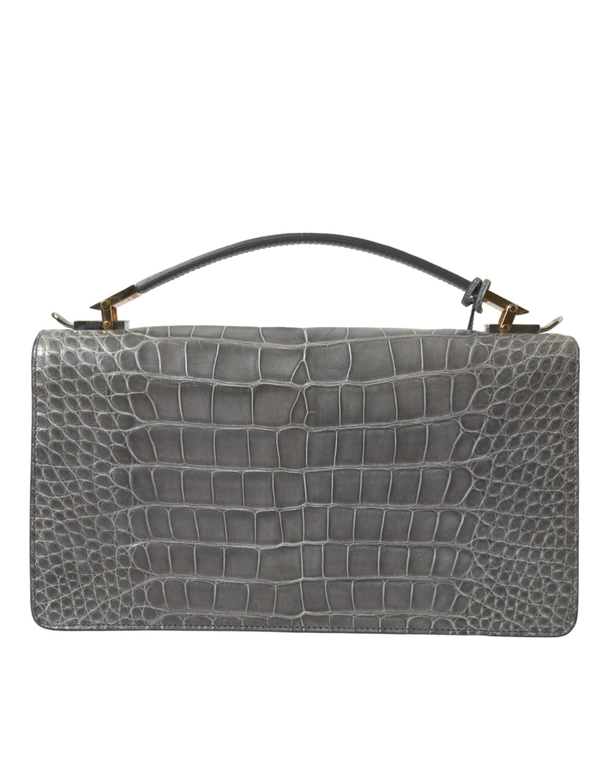 Balenciaga Le Dix Pochette Crocodile Shoulder Bag in Grey