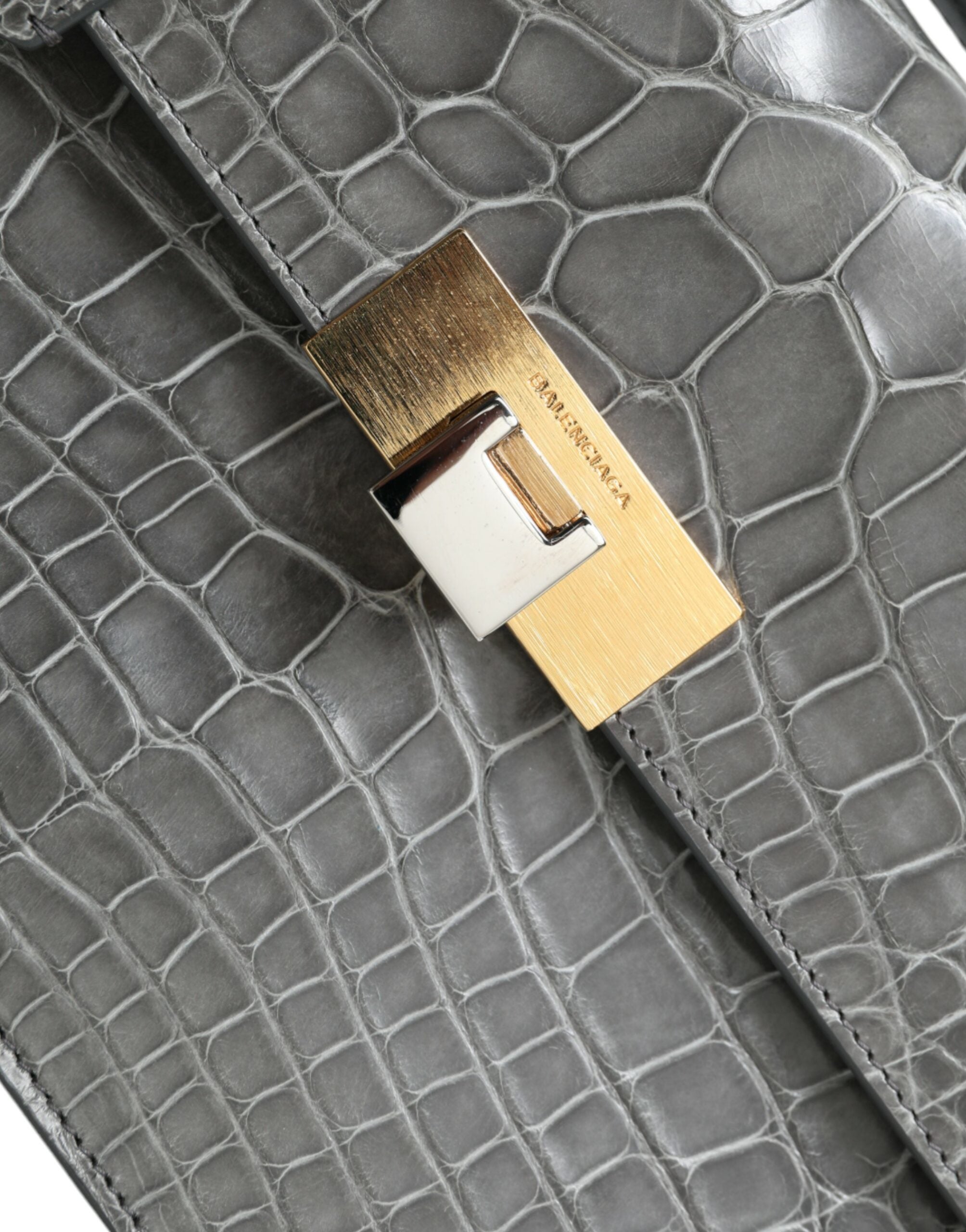 Balenciaga Le Dix Pochette Crocodile Shoulder Bag in Grey