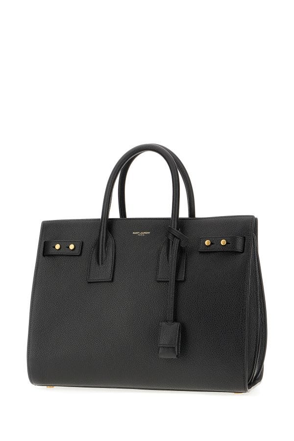 Saint Laurent Sac de Jour Medium Top Handle Bag Black Grained Leather YSL Logo