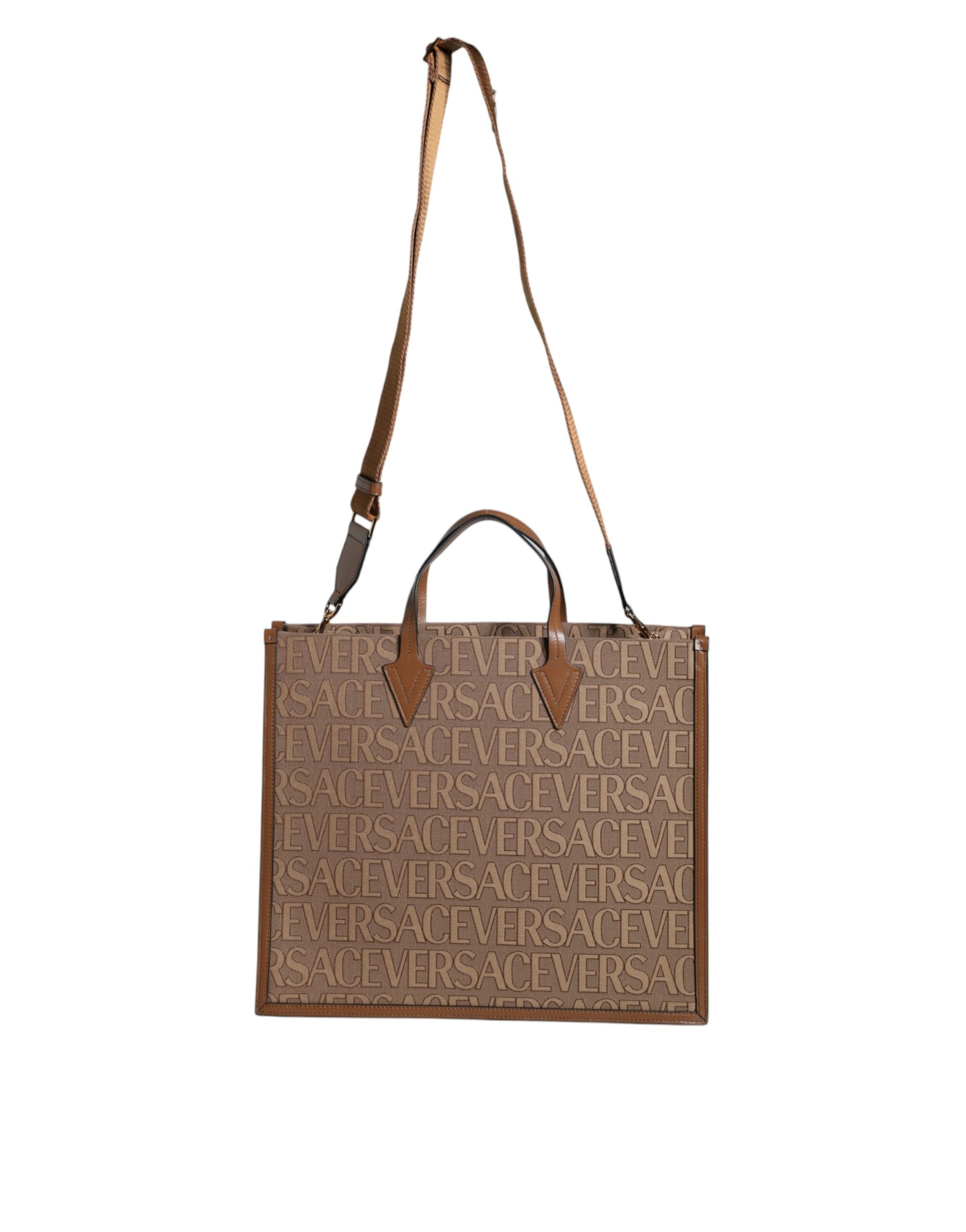 Versace Logo Jacquard Tote Bag Brown