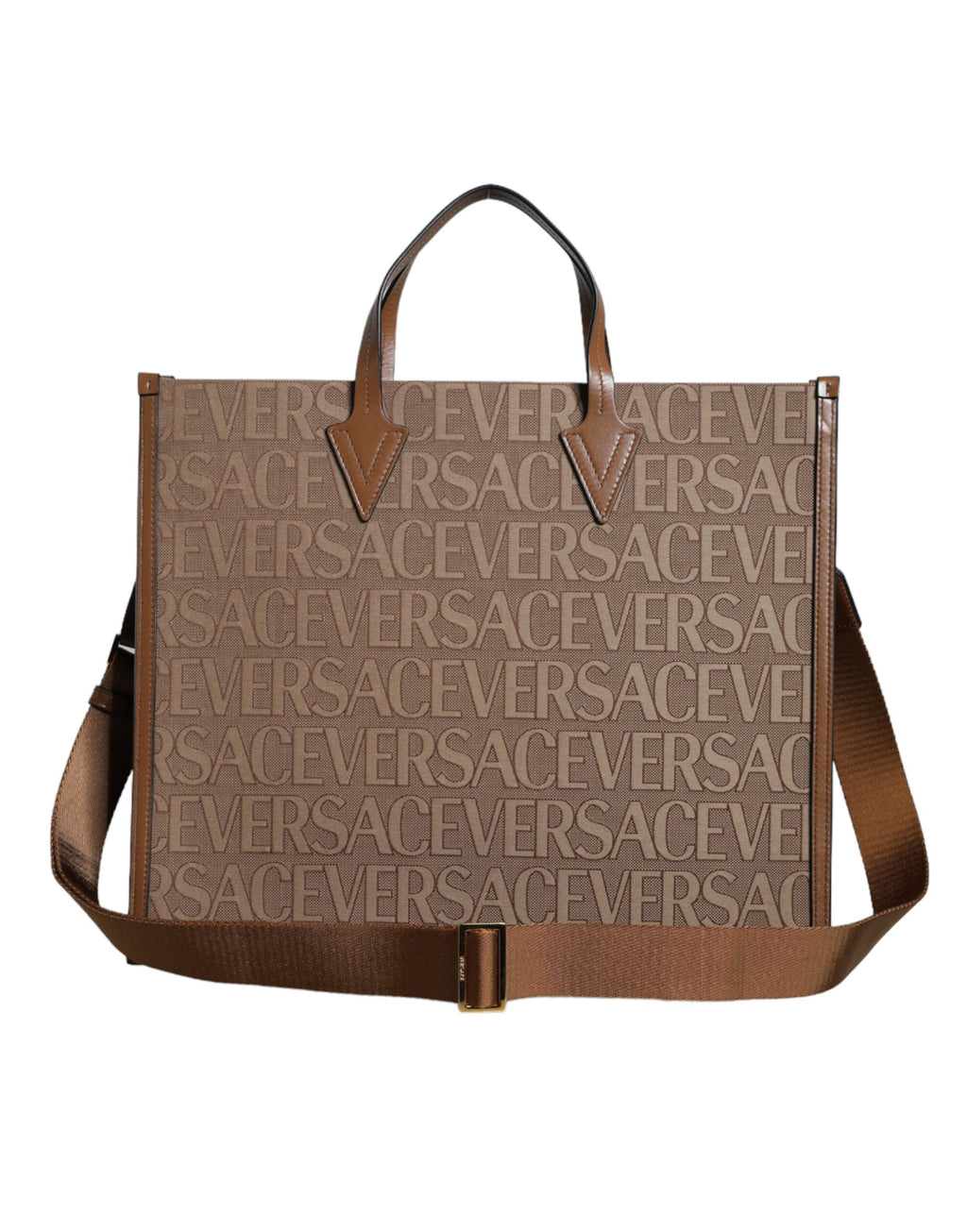 Versace Logo Jacquard Tote Bag Brown