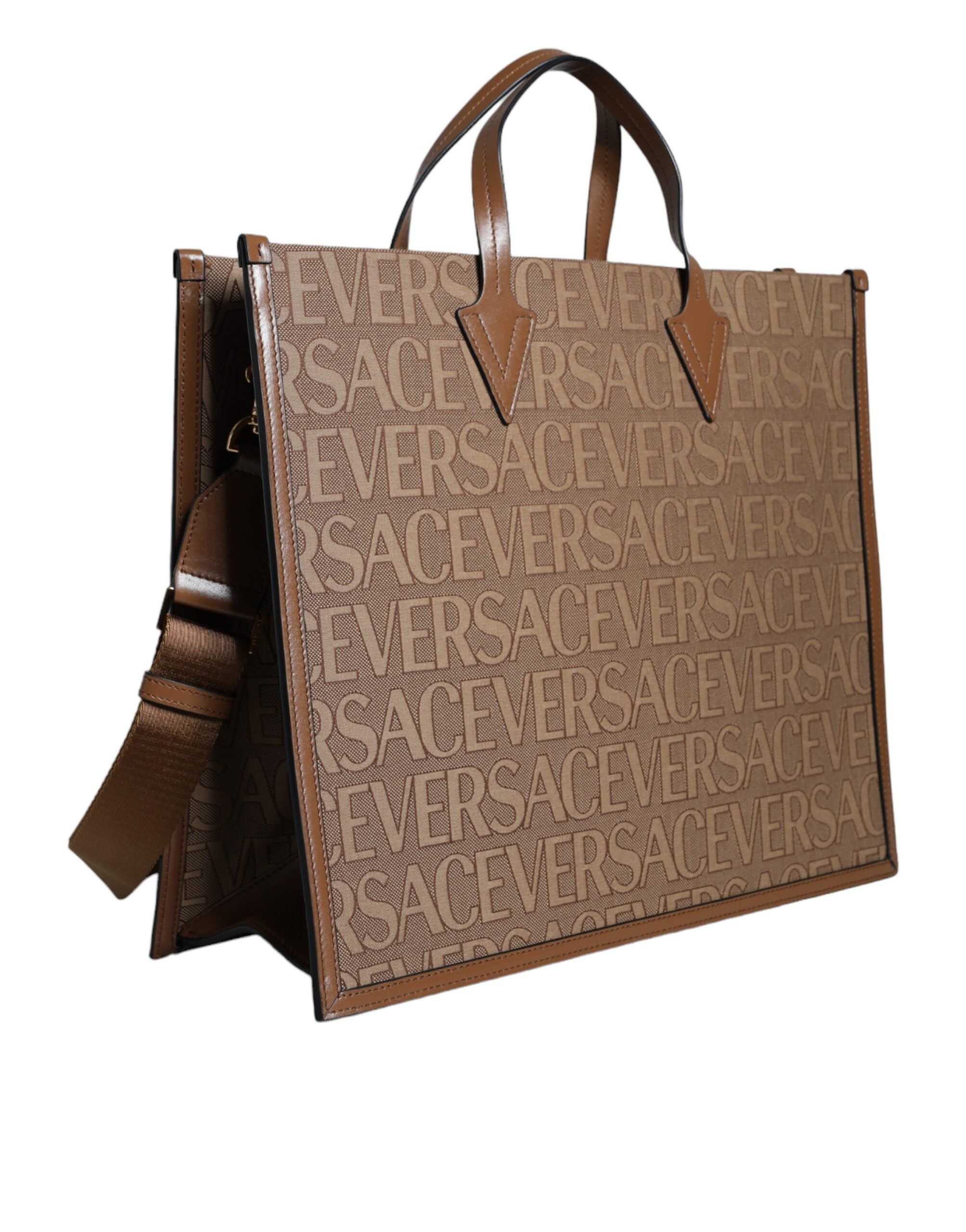 Versace Logo Jacquard Tote Bag Brown